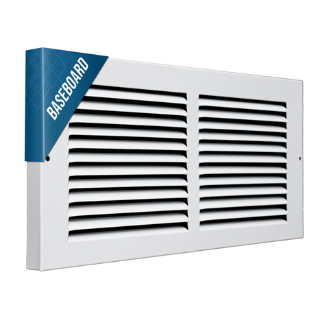 12"x6" White Steel Baseboard Return Air Grille, 7/8" Turnback Depth