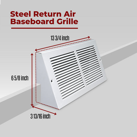 12"x6" White Steel Triangular Baseboard Grille, Efficient Airflow, 3-13/16" Depth