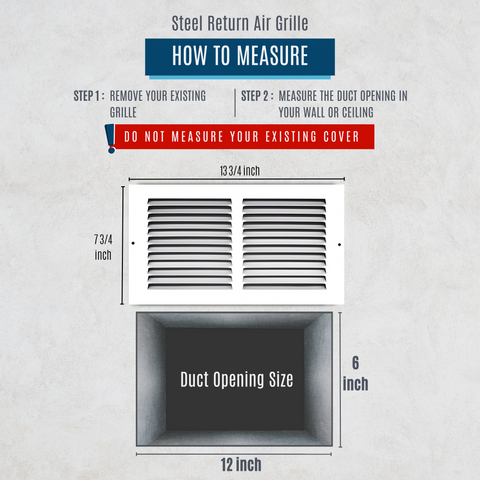 12"x6" White Steel Return Air Grille, High-Airflow HVAC Cold Air Intake for Wall & Ceiling