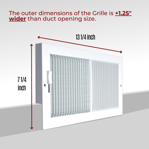 12"x6" White Steel Baseboard Air Supply Grille, Multi-Shutter Damper Vent Cover