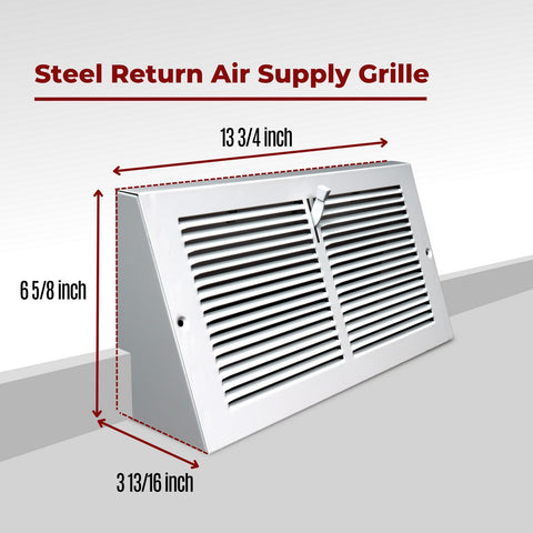 12"x6" White Steel Triangular Baseboard Grille, with Damper, 3-13/16" Depth