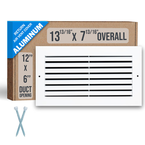 12"x6" White Aluminum Rust-Free Return Air Grille, High-Airflow HVAC Cold Air Intake for Wall & Ceiling