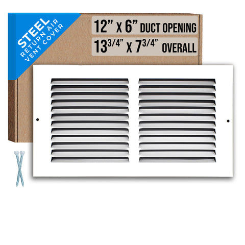 12"x6" White Steel Return Air Grille, High-Airflow HVAC Cold Air Intake for Wall & Ceiling