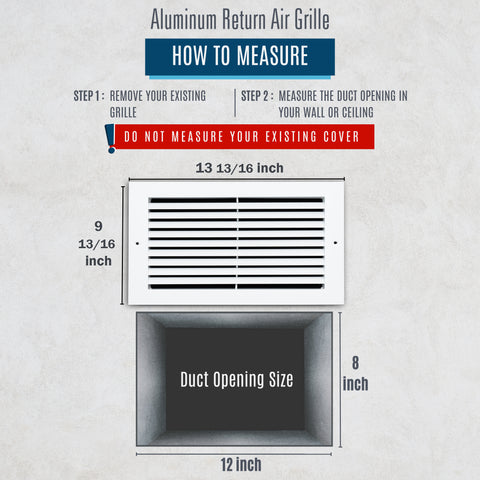 12"x8" White Aluminum Rust-Free Return Air Grille, High-Airflow HVAC Cold Air Intake for Wall & Ceiling