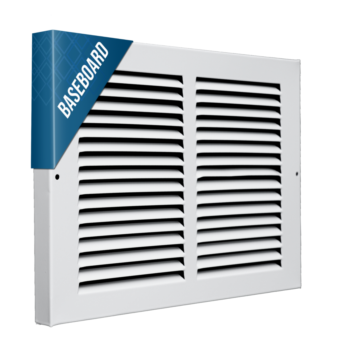 12"x8" White Steel Baseboard Return Air Grille, 7/8" Turnback Depth