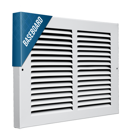 12"x8" White Steel Baseboard Return Air Grille, 7/8" Turnback Depth
