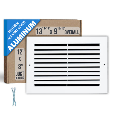 12"x8" White Aluminum Rust-Free Return Air Grille, High-Airflow HVAC Cold Air Intake for Wall & Ceiling