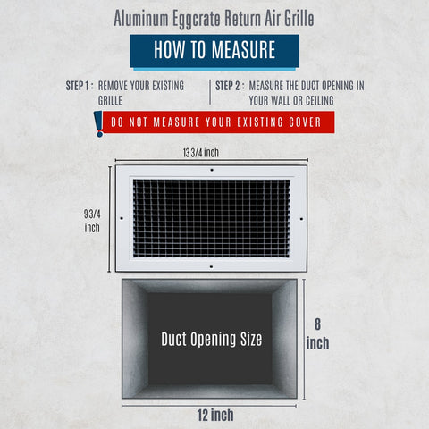 12"x8" White Aluminum Eggcrate Return Air Grille, Low-Noise High-Airflow Rust-Proof Vent Cover