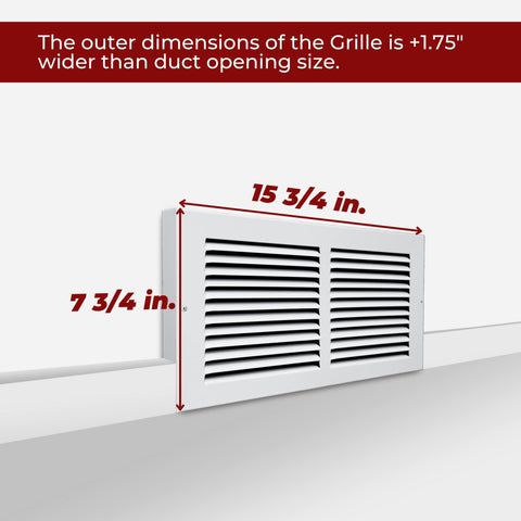 14"x6" White Steel Baseboard Return Air Grille, 7/8" Turnback Depth