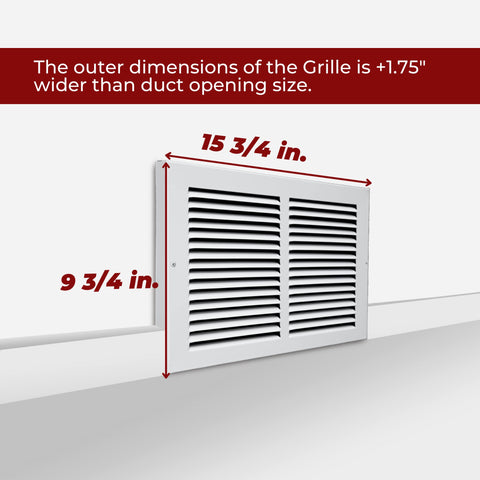 14"x8" White Steel Baseboard Return Air Grille, 7/8" Turnback Depth
