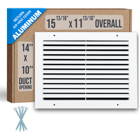 14"x10" White Aluminum Rust-Free Return Air Grille, High-Airflow HVAC Cold Air Intake for Wall & Ceiling
