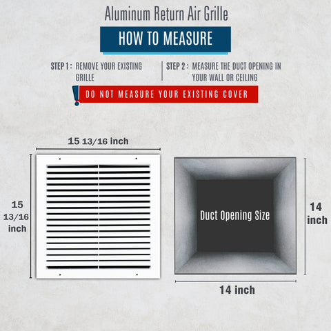 14"x14" White Aluminum Rust-Free Return Air Grille, High-Airflow HVAC Cold Air Intake for Wall & Ceiling