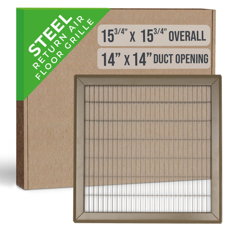 14"x14" Brown Steel Return Air Floor Grille, Walkable Heavy-Duty Fixed-Blade Vent Cover