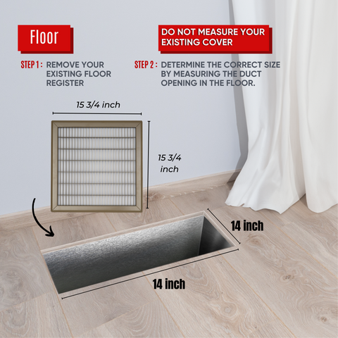 14"x14" Brown Steel Return Air Floor Grille, Walkable Heavy-Duty Fixed-Blade Vent Cover