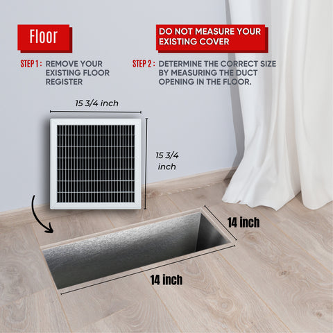 14"x14" White Steel Return Air Floor Grille, Walkable Heavy-Duty Fixed-Blade Vent Cover