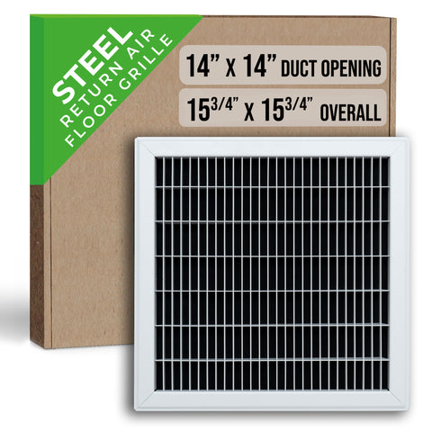 14"x14" White Steel Return Air Floor Grille, Walkable Heavy-Duty Fixed-Blade Vent Cover
