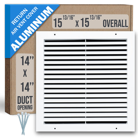 14"x14" White Aluminum Rust-Free Return Air Grille, High-Airflow HVAC Cold Air Intake for Wall & Ceiling