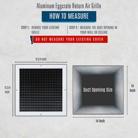 14"x14" White Aluminum Eggcrate Return Air Grille, Low-Noise High-Airflow Rust-Proof Vent Cover