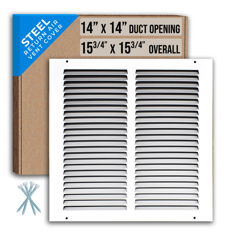 14"x14" White Steel Return Air Grille, High-Airflow HVAC Cold Air Intake for Wall & Ceiling