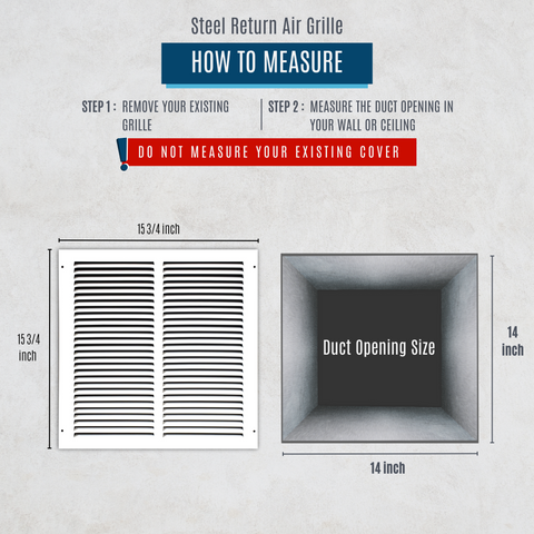 14"x14" White Steel Return Air Grille, High-Airflow HVAC Cold Air Intake for Wall & Ceiling