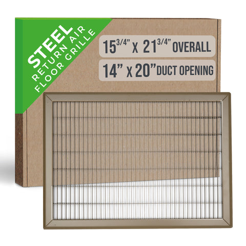 14"x20" Brown Steel Return Air Floor Grille, Walkable Heavy-Duty Fixed-Blade Vent Cover