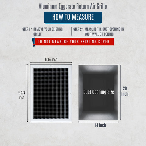 14"x20" White Aluminum Eggcrate Return Air Grille, Low-Noise High-Airflow Rust-Proof Vent Cover