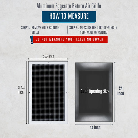 14"x24" White Aluminum Eggcrate Return Air Grille, Low-Noise High-Airflow Rust-Proof Vent Cover