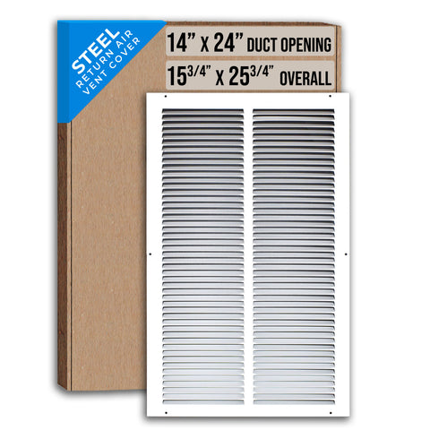 14"x24" White Steel Return Air Grille, High-Airflow HVAC Cold Air Intake for Wall & Ceiling