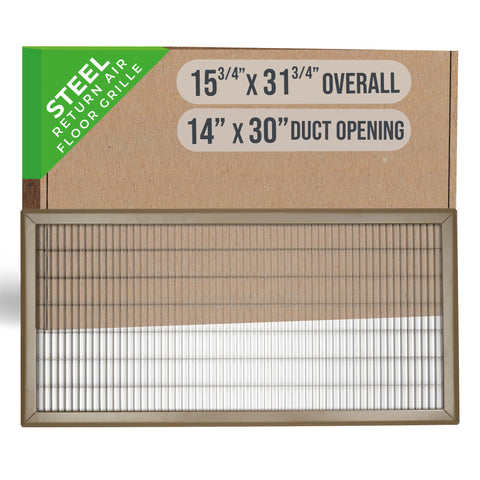 14"x30" Brown Steel Return Air Floor Grille, Walkable Heavy-Duty Fixed-Blade Vent Cover
