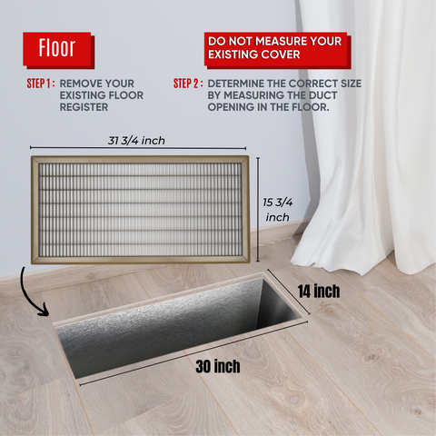 14"x30" Brown Steel Return Air Floor Grille, Walkable Heavy-Duty Fixed-Blade Vent Cover