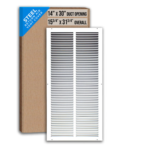 14"x30" White Steel Return Air Grille, High-Airflow HVAC Cold Air Intake for Wall & Ceiling