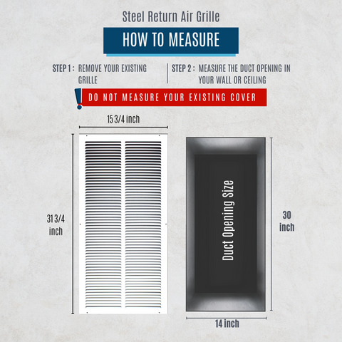 14"x30" White Steel Return Air Grille, High-Airflow HVAC Cold Air Intake for Wall & Ceiling