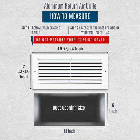 14"x6" White Aluminum Rust-Free Return Air Grille, High-Airflow HVAC Cold Air Intake for Wall & Ceiling