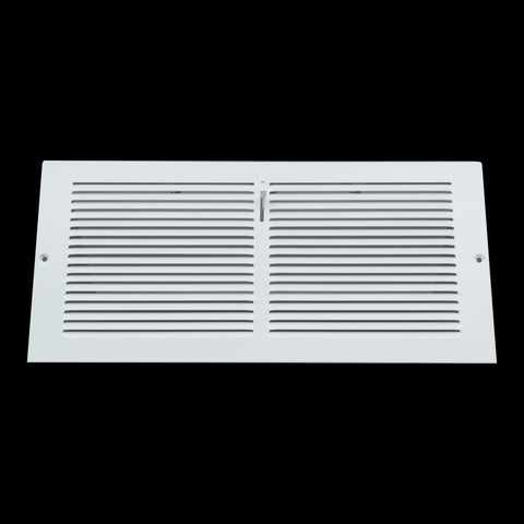 14"x6" White Steel Triangular Baseboard Grille, with Damper, 3-13/16" Depth