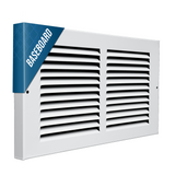 14"x6" White Steel Baseboard Return Air Grille, 7/8" Turnback Depth