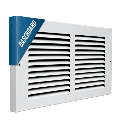 14"x6" White Steel Baseboard Return Air Grille, 7/8" Turnback Depth