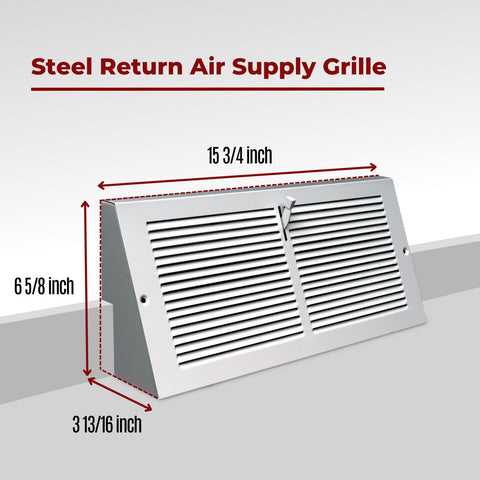 14"x6" White Steel Triangular Baseboard Grille, with Damper, 3-13/16" Depth