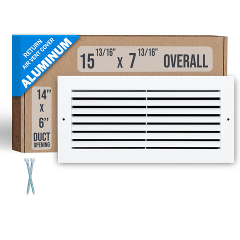14"x6" White Aluminum Rust-Free Return Air Grille, High-Airflow HVAC Cold Air Intake for Wall & Ceiling