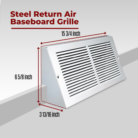 14"x6" White Steel Triangular Baseboard Grille, Efficient Airflow, 3-13/16" Depth