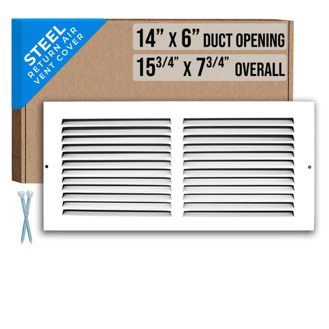 14"x6" White Steel Return Air Grille, High-Airflow HVAC Cold Air Intake for Wall & Ceiling