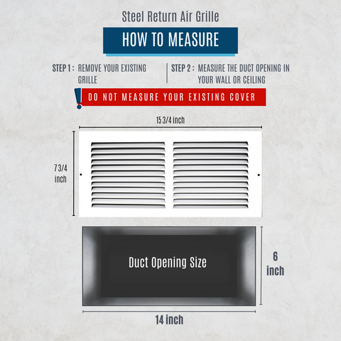 14"x6" White Steel Return Air Grille, High-Airflow HVAC Cold Air Intake for Wall & Ceiling