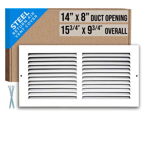 14"x8" White Steel Return Air Grille, High-Airflow HVAC Cold Air Intake for Wall & Ceiling