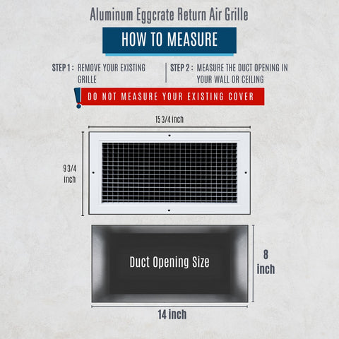 14"x8" White Aluminum Eggcrate Return Air Grille, Low-Noise High-Airflow Rust-Proof Vent Cover