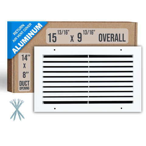 14"x8" White Aluminum Rust-Free Return Air Grille, High-Airflow HVAC Cold Air Intake for Wall & Ceiling