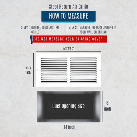 14"x8" White Steel Return Air Grille, High-Airflow HVAC Cold Air Intake for Wall & Ceiling