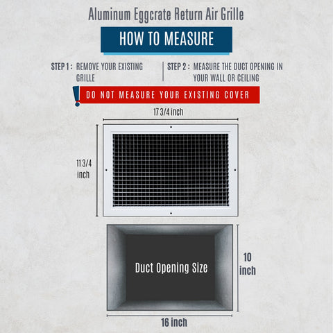 16"x16" White Aluminum Eggcrate Return Air Grille, Low-Noise High-Airflow Rust-Proof Vent Cover