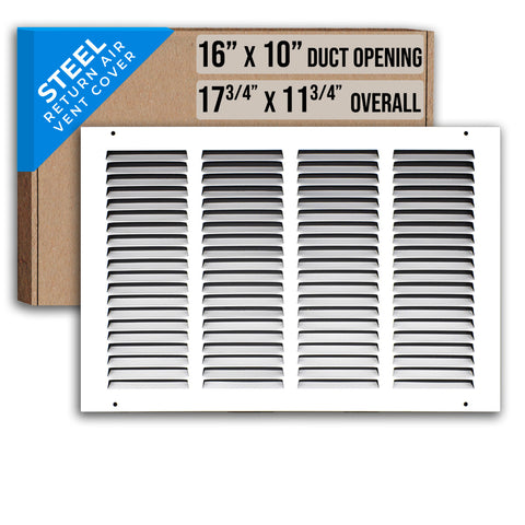 16"x10" White Steel Return Air Grille, High-Airflow HVAC Cold Air Intake for Wall & Ceiling