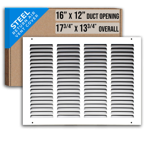 16"x12" White Steel Return Air Grille, High-Airflow HVAC Cold Air Intake for Wall & Ceiling