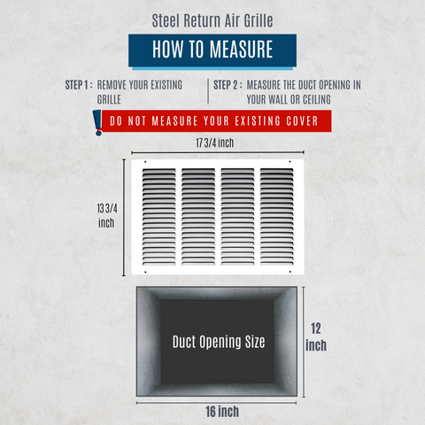 16"x12" White Steel Return Air Grille, High-Airflow HVAC Cold Air Intake for Wall & Ceiling
