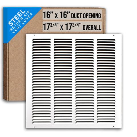 16"x16" White Steel Return Air Grille, High-Airflow HVAC Cold Air Intake for Wall & Ceiling